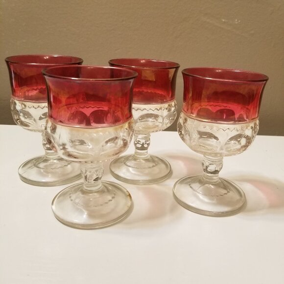 Indiana Glass Kings Crown Ruby Red/Cranberry Thumbprint Glass, Medium, Set of 4 - Picture 1 of 8